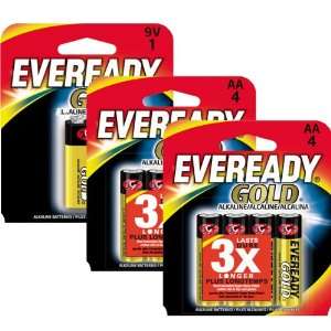  Eveready Gold   One 9 Volt & Eight pack AA Battery Bundle 