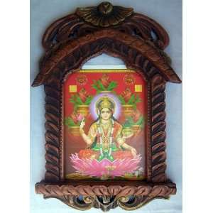 Goddess Laxmi Lord of Money & prosperity poster painting in wood craft 