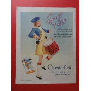 1938 Chesterfield Cigarettes, print advertisment (Spirit of 38 woman 