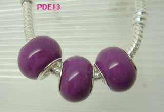 Solid purple Lampwork Porcelain Ceramic Beads Fit Charm Bracelet 4.5mm 