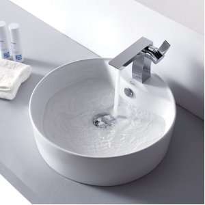    142 14601CH Round Ceramic Sink and Sonus Basin Faucet Chrome, White