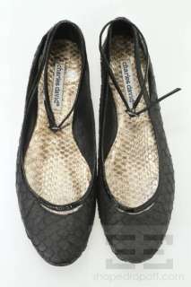 Charles David Black Embossed Leather Patent Wrap Around Flats Size 8.5 