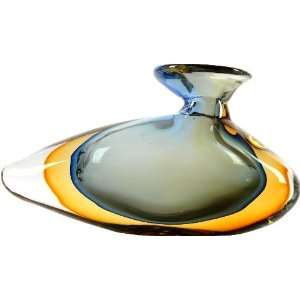   X1234B Handmade Art Glass Blue & Amber Sommerso Vase 