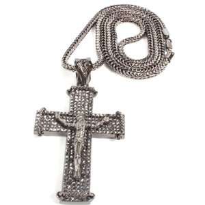 Iced Out Black 3D Jesus Cross Pendant with a 36 Inch Franco Necklace 
