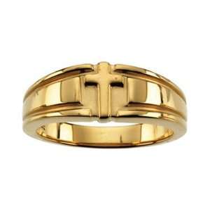    Mens Yellow Gold Religious Cross Christian Purity Ring Jewelry