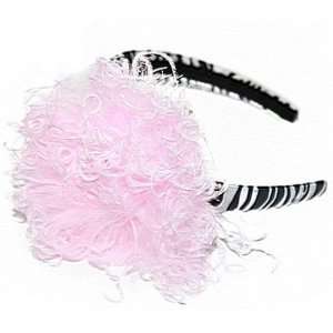  Zebra Hard Headband with Curly Candy Pink Marabou Beauty