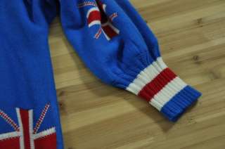 Korea new style fashion blue V collar UK flag knit top  