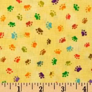  44 Wide Smoochie Poochie Paw Prints Yellow Fabric By The 