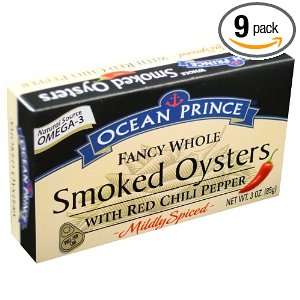 Ocean Prince Smoked Oysters with Red Chili Pepper, 3 Ounce Cans (Pack 