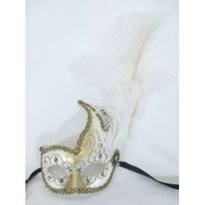  White Gold Swan Ciuffo Onda Feather Venetian Masquerade 