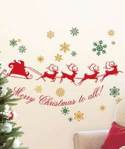   OR WINDOW APPLIQUES MERRY CHRISTMAS TO ALL SANTA ON SLIEGH  