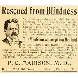  1904 Ad PC Madison Absorption Optical Cataracts Blindness 