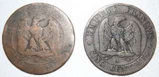   1864 FRENCH NAPOLEON III CINQ (5) CENTIMES BRONZE COINs di11c  
