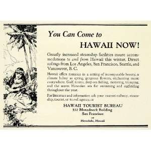  1923 Ad Hawaii Tourist Bureau Ukulele Travel San Francisco 