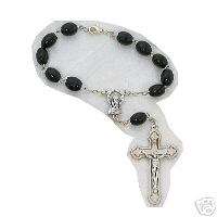 Black Wood Auto Rosary with Silver Oxide Crucifix #654C  