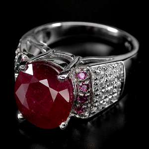 LUXUROUS REAL TOP BLOOD RED RUBY,SAPPHIRE 925 SILVER RING  