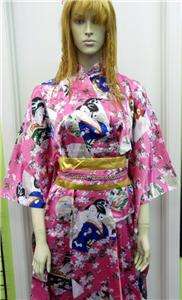 Peach Japanese Oriental Silk Geisha Kimono Robe Gown  