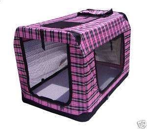 42 Portable Pink Plaid Pet Dog House Soft Crate Cage 814836012423 