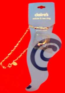 NEW CLAIRES ANKLET & TOE RING 10IN SET GENUINE CRYSTAL  