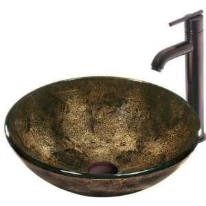  Sintra Glass Vessel Sink with Single Handle Faucet in Oil 