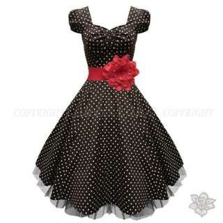 BLACK WHITE POLKA PARTY EVENING FIT AND FLARE 1940S ROCKABILLY PROM 