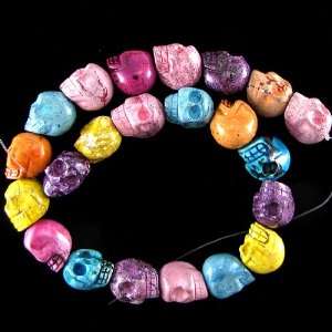   multicolor turquoise carved skull beads 16 strand