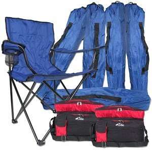  Beach Chairs (6 Pack) w/Dual Travel Coolers (Blue/Red 