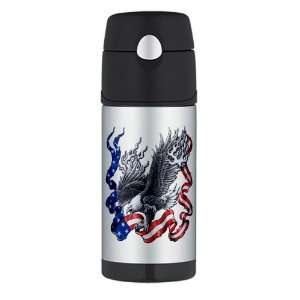 Thermos Travel Water Bottle Eagle With Flaming Wings Carrying Piece Of 