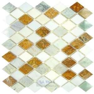 Marble mosaic tile diamond thassos white, giallo real, ming green 12