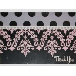  Pink/Purple/Silver Damask Polka Dots Thank You Note Cards 