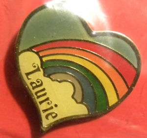 NOS Heart Shaped Name Pin Laurie Rainbow & Cloud  