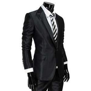 SH292) Mens Premium Shinny Slim BLACK Dress suit  