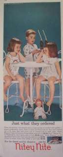 NITEY NITE CHILDRENS PAJAMAS COCA COLA VINTAGE AD 1958  