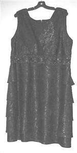 Plus Size Black Jacquard Print Cocktail Dress w/Ruffled Layers 20W NEW 