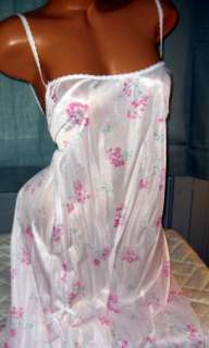 Pastel Floral Nylon Long Nightgown Semi Sheer 3X  