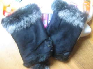 New Chamois rabbit fur lolita fingerless mitten Glove  