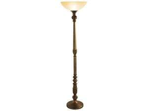 Antique Bronze Torchiere Floor Lamp Glass Shade  