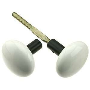   Pair of White Porcelain Doorknobs with Iron Shanks