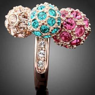 ARINNA Hot Colorful Swarovski Crystal Ball Rose GP Ring  