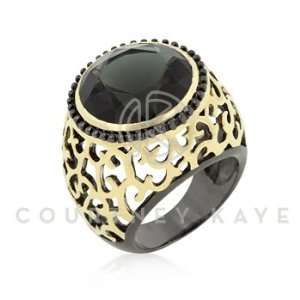  14k Gold and Hematite Bonded Filigree Cocktail Ring with 