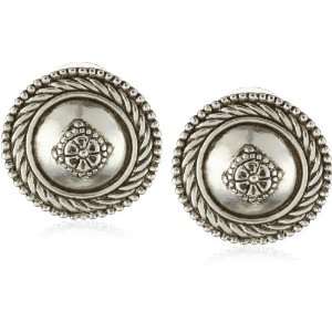  Antiquities Couture Silver Tone Rosette Button Earrings Jewelry