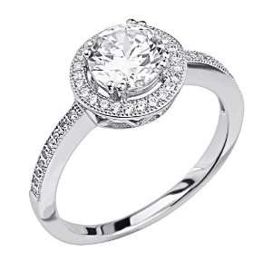   Silver CZ Micro Pave Solitaire Halo Shimmering Designer Couture Ring