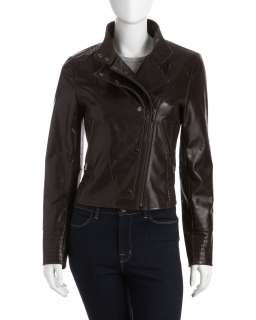 Laundry by Shelli Segal Zip Front Crunch Leather Jacket  
