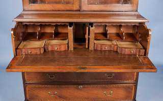Mahogany English Antique Style Secretaire Bookcase  
