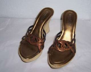 BEBE BROWN SEQUENCE & CORK SHOES WEDGES SIZE 37 ITALY  