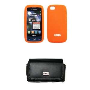   Clip and Belt Loops + Orange Silicone Skin Cover Case for LG Sentio