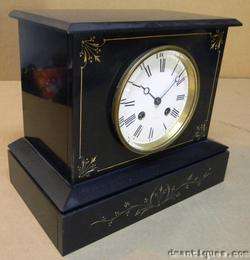 Antique Japy Freres French Mantel Clock Black Slate Incised Gold 