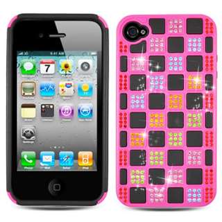 Checker Bling Gem Dual Flex Case Cover for Apple iPhone 4 4G w/ Screen 