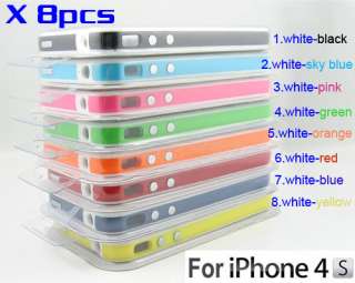 8pcs TPU Bumper White Frame Silicone Case for Apple iPhone 4/4G/4S W 