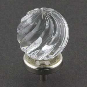  Crystal Clear Glass Swirl Knob 1 3/8 w/ Nickel Base